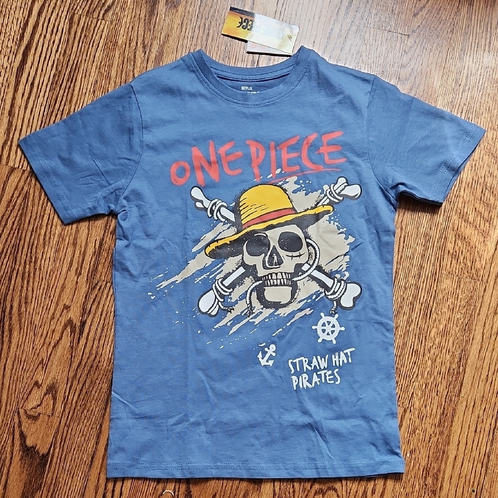 Onepiece Blue Short Sleeve Tee with Pirate Graphic